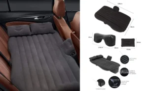 Inflatable car bed set up in a vehicle