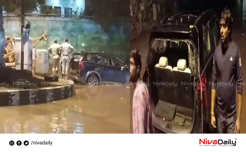 Delhi waterlogging car accident