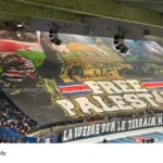 PSG fans Free Palestine banner